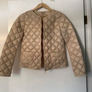 Uniqlo quilted jacket. Light as a feather but very warm.